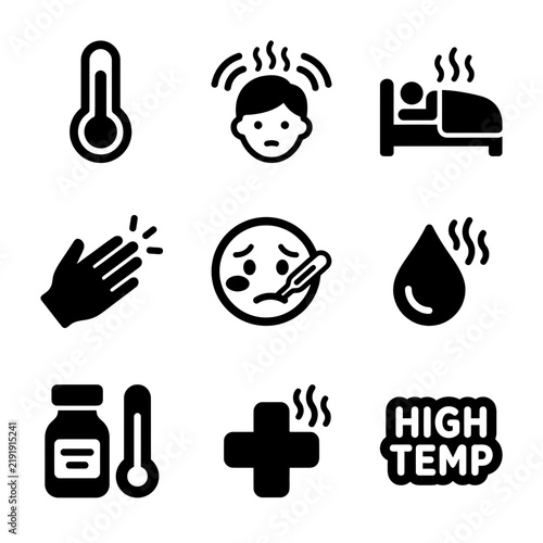 Fever and Illness Medical Symbols Set Illustrating Health Symptoms