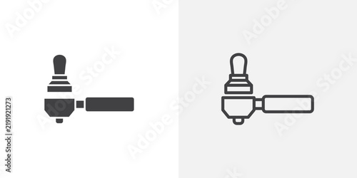 Картината върху платно Portafilter and tamper vector icons set on white background
