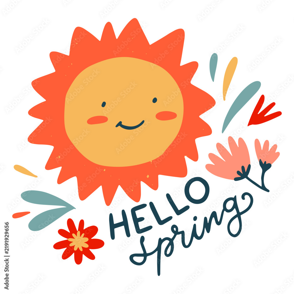 Fototapeta premium Hello spring badge flat