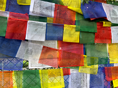 Bild auf Leinwand Colorful Buddhist prayer flags with mantras at the Swayambhunath Stupa complex i