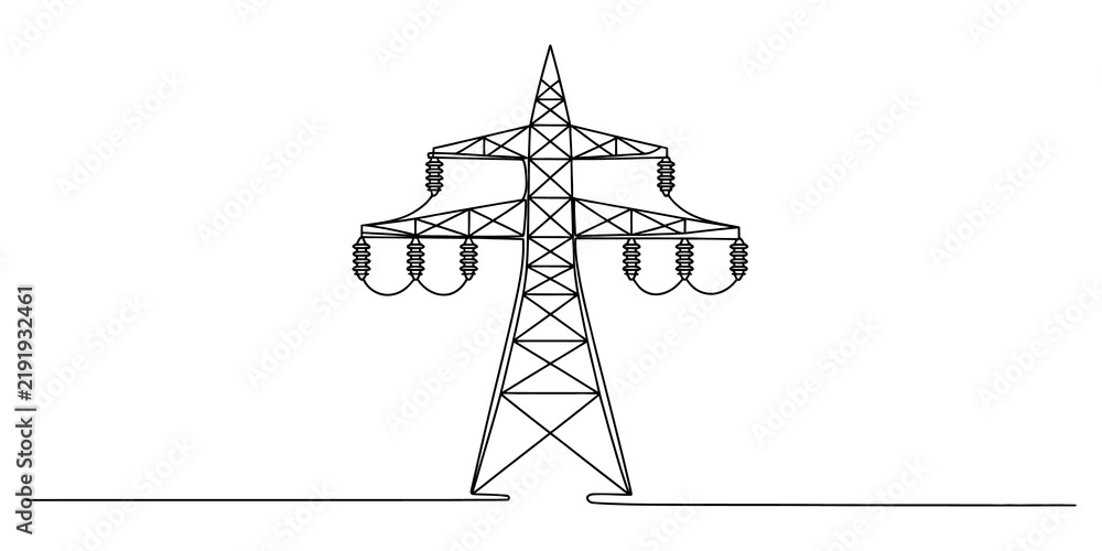 Obraz premium continuous line drawing Black and white electricity pylon icon sketch