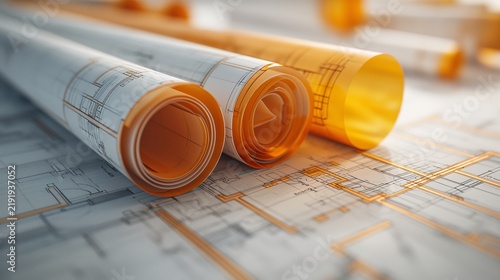 3d rendering project of new building model house on blueprint plan