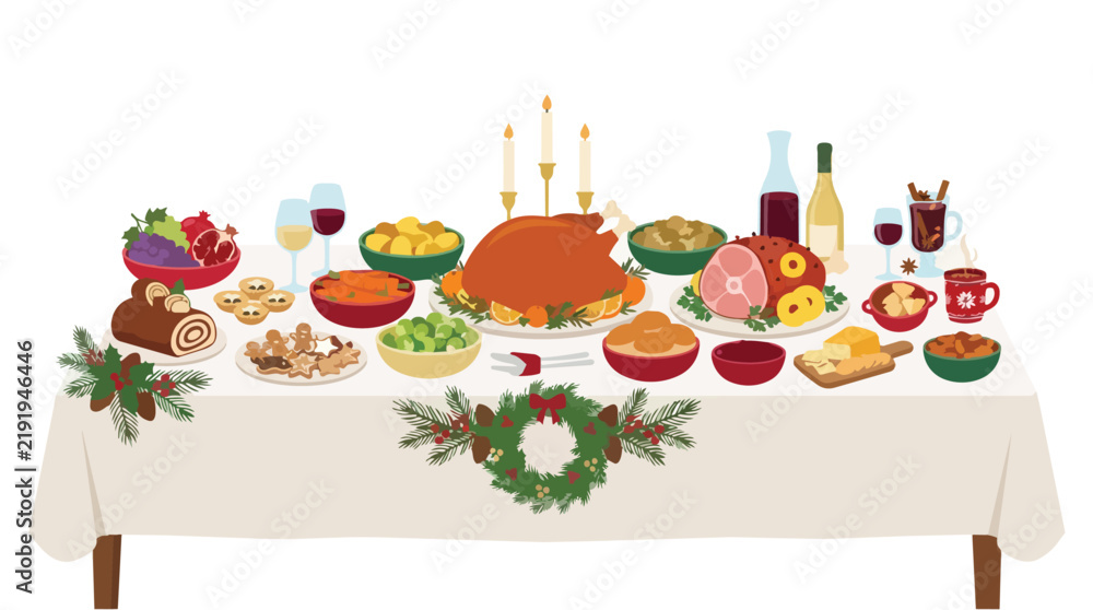 Fototapeta premium Christmas buffet table with fest… 202609050253