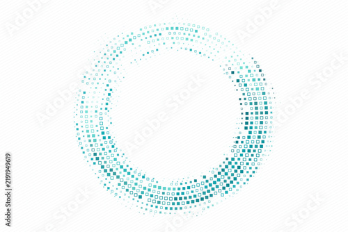 Teal circular filled and outlined square halftone ring with central co
