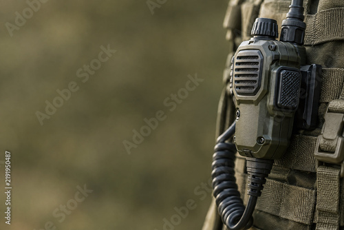 Military Radio Handset Tactical Communication Gear Close Up Field Operator