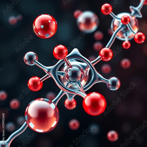 Molecular structure with red spheres and metallic bonds