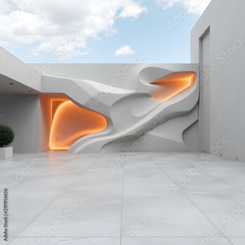 Modern architectural interior with sculptural lighting