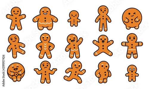 Cute gingerbread man character set