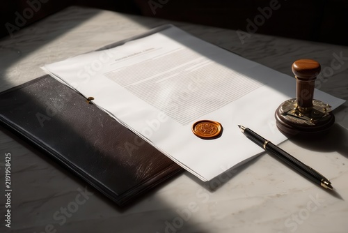 Elegant Legal Documents with Wax Seal and Pen