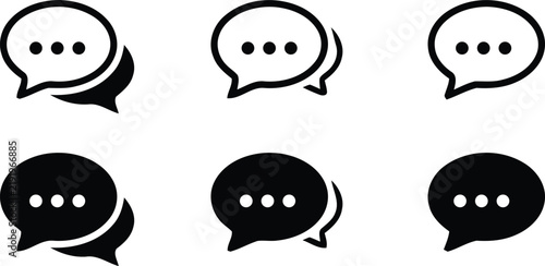 Set of three different black speech bubbles and three chat icons on a white background for communication concepts