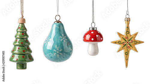 Charming ceramic christmas ornaments isolated on transparent background