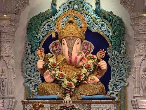 Photography 14 September 2026, Pune, Maharashtra, India, Beautiful Decoration for Lord Ganesh called as Dagdusheth Halwai Ganpati near Pune, Mandai location during Ganesh Utsav