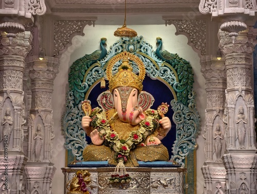 Photography 14 September 2026, Pune, Maharashtra, India, Beautiful Decoration for Lord Ganesh called as Dagdusheth Halwai Ganpati near Pune, Mandai location during Ganesh Utsav