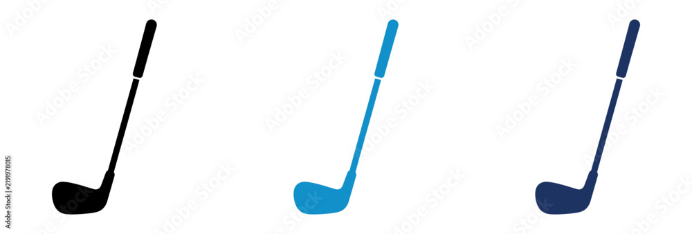 Obraz premium Set of three golf club icons in black and blue colors for sports design.