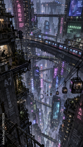Futuristic city with monumental architecture and immersive urban landscape
