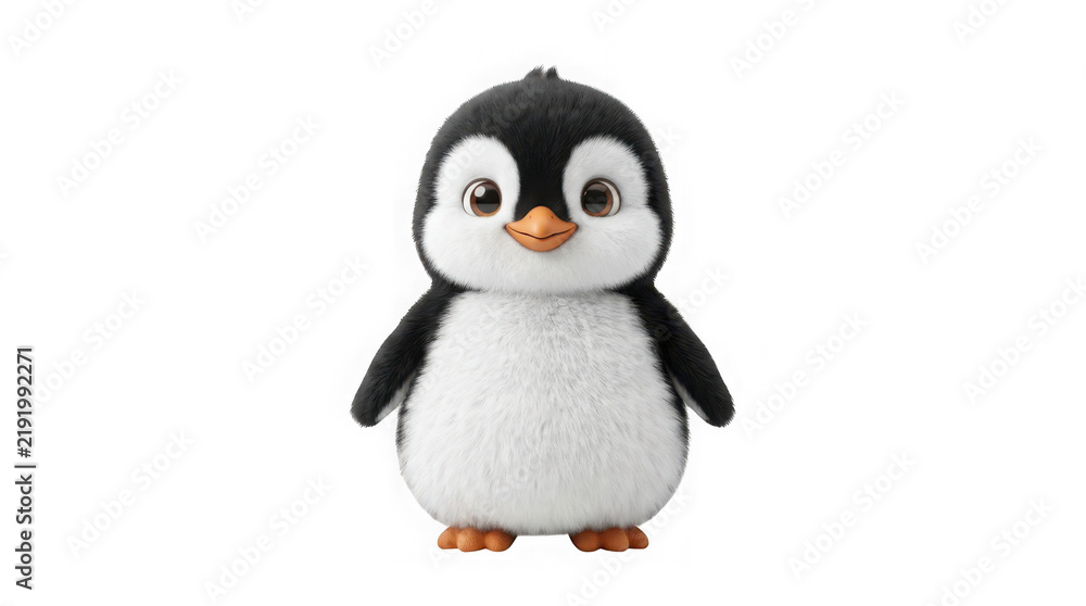 Obraz premium Cute baby penguin character with fluffy feathers and large expressive eyes isolated on transparent background