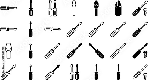 Fotografie Set of various screwdriver icons, including flathead and phillips head tools