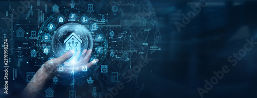 Cuadro en lienzo Modern residential automation ecosystems require tightly synchronized device connectivity hubs