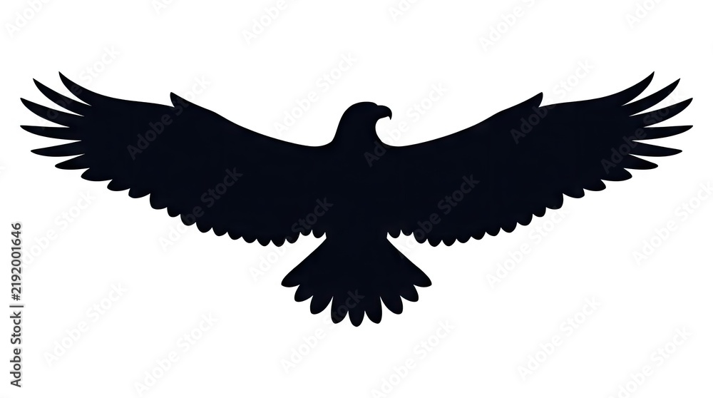 Fototapeta premium Black eagle silhouette with spread wings.