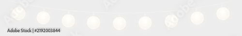 Hanging party string lights with glowing round globe bulbs on transparent background. Warm festoon light garland for patio and festival decoration