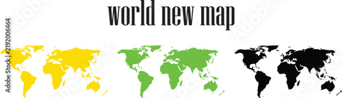 Collection of Three World Map Silhouettes in Yellow Green and Black