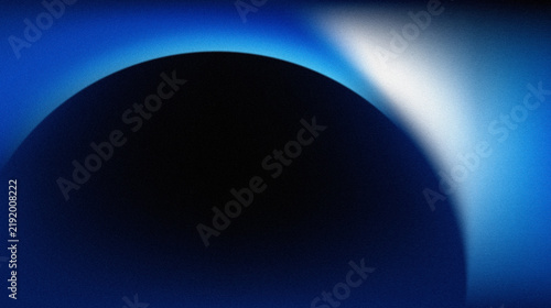 Abstract dark blue sphere with a bright glowing light edge and grainy texture, modern minimalist background design for digital art or technology concepts