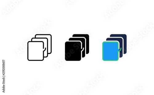 Obraz na plátně Minimalist duplicate files icon set showing layered pages in flat design style