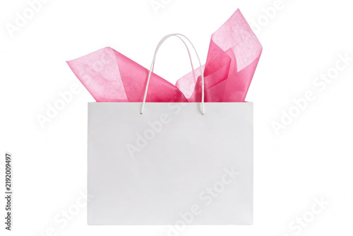 White Shopping Bag with Pink Tissue Paper