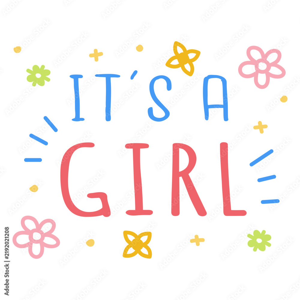 Fototapeta premium It's a girl doodle quote