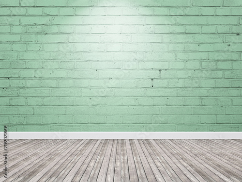 Brick wall bright green color interior with spotlight