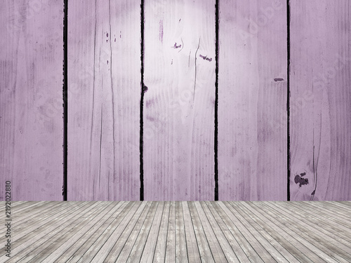 Violet wooden wall and floor in empty room