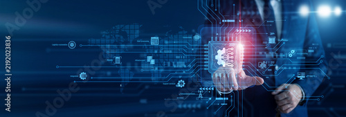 Cuadro en lienzo Digital pioneer touch of smart Digitization circuit board and transforming legacy paper records on a highly advanced glowing display