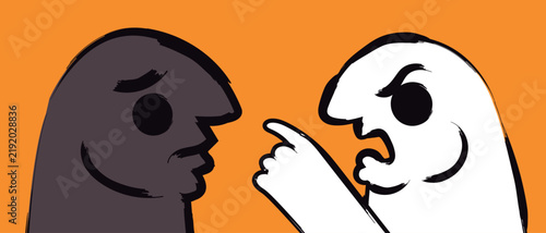 Фотография white man discriminating against black man through racial prejudice