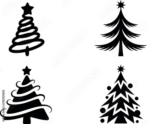 Collection of four unique stylized Christmas tree designs perfect for festive holiday decoration
