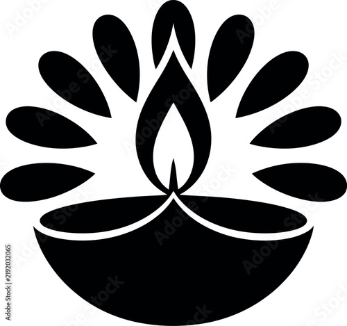 Traditional diya lamp silhouette with an elegant flame and petals symbolizing cultural celebrations