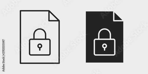 Document Privacy Icon represents protection of confidential documents, digital files, sensitive records, and private information from unauthorized access in stroke and filled styles.
