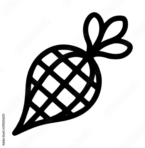 Фотография Pointed root turnip vegetable encased inside a crisscross woven mesh produce sac