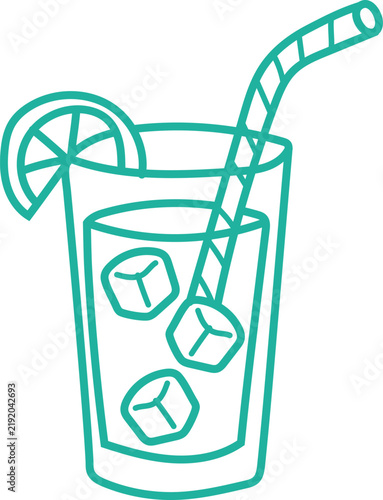 Summer cocktail doodle icon drawing of iced fruit juice with straw and orange slice design