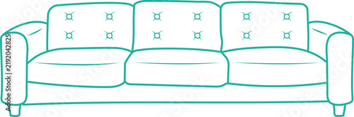 Tufted sofa couch doodle icon of classic living room furniture outline sketch design