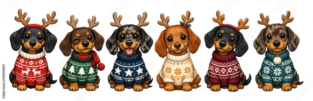 Obraz premium PNG Festive dachshund dogs wearing Christmas sweaters