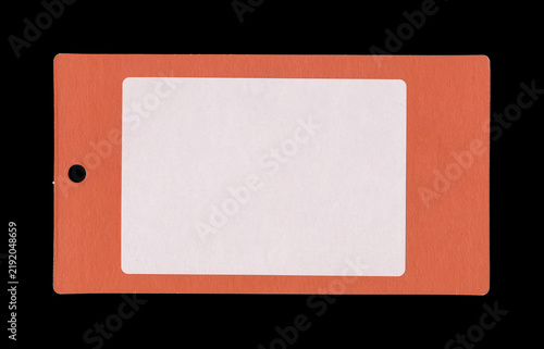 Obraz na płótnie Orange rectangular paper tag with blank white panel and punched hole