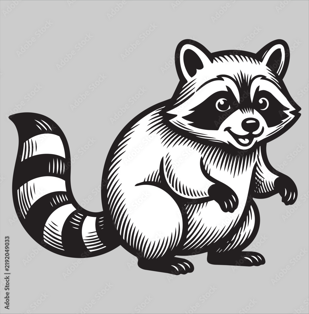 Fototapeta premium Cute Cartoon Raccoon Character Illustration Vector Graphic Design for Wildlife and Nature Lovers Mascot Art for Children Books Apparel Stickers and Creative Digital Media Projects.