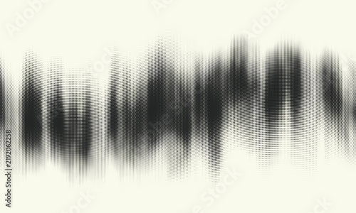 Vector halftone wave pattern with black dots on cream background. Retro print texture with flowing lines and grain.