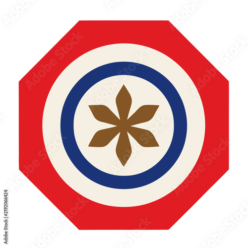 Obraz na płótnie Octagonal emblem with concentric circles and flower shape
