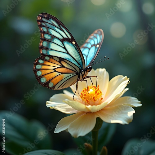 A beautiful colorful butterfly, resting on a flower.
