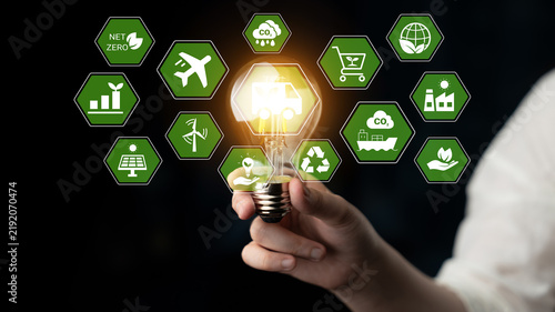 Cuadro en lienzo Green energy network supports sustainability, reduces carbon emissions, and prom