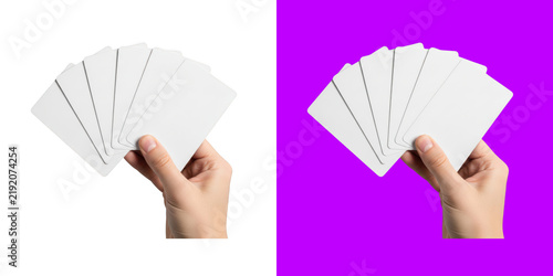 Hand Holding Blank Playing Cards Mockup Template