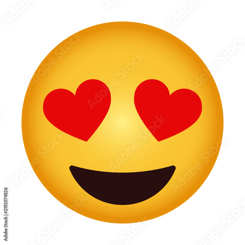 Foto Heart-eyes emoji face with red heart-shaped eyes and a big smile -  perfect for love, adoration, or affection-themed designs on apparel, mugs, and stickers