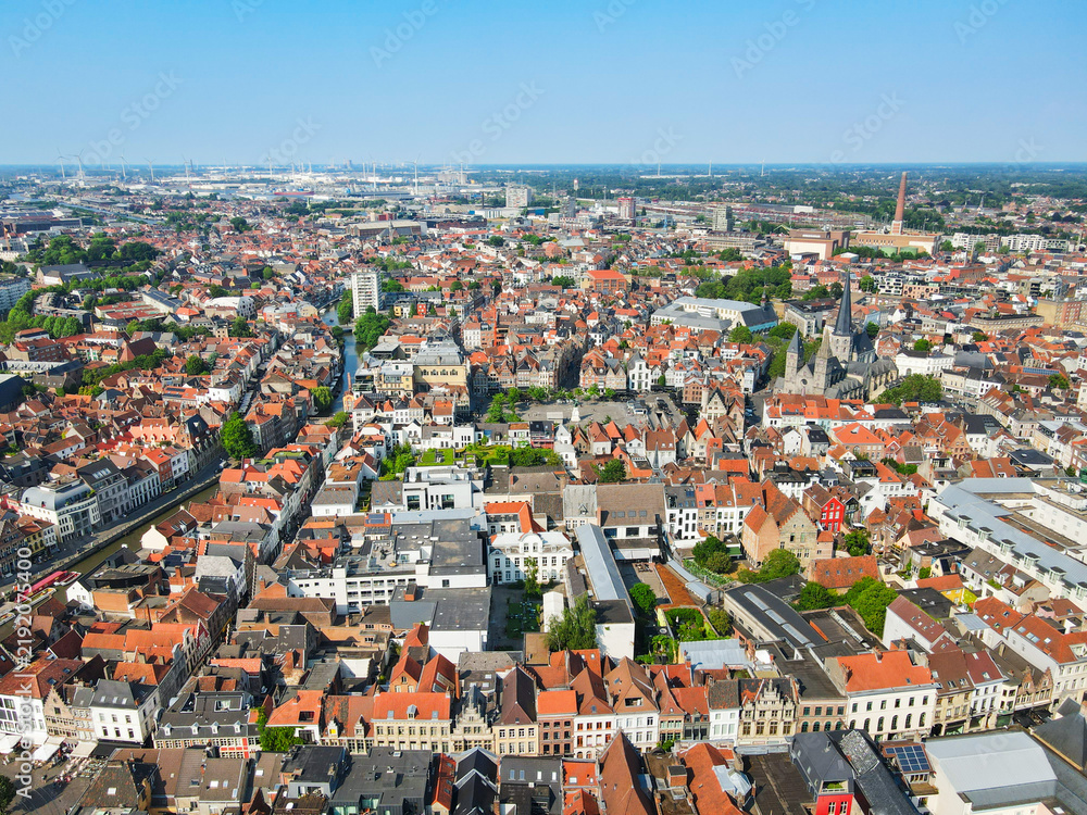 Obraz premium Panoramic aerial cityscape view of Ghent city, Belgium
