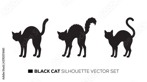 Black cat silhouette vector set featuring Helloween feline poses for print design.